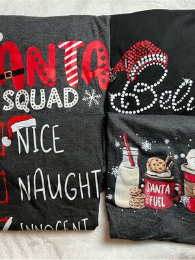 Women Christmas Graphic T-Shirt Bundle 5 - Black & Charcoal with Red, White